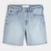 Above-the-Knee Distressed Loose Denim Shorts