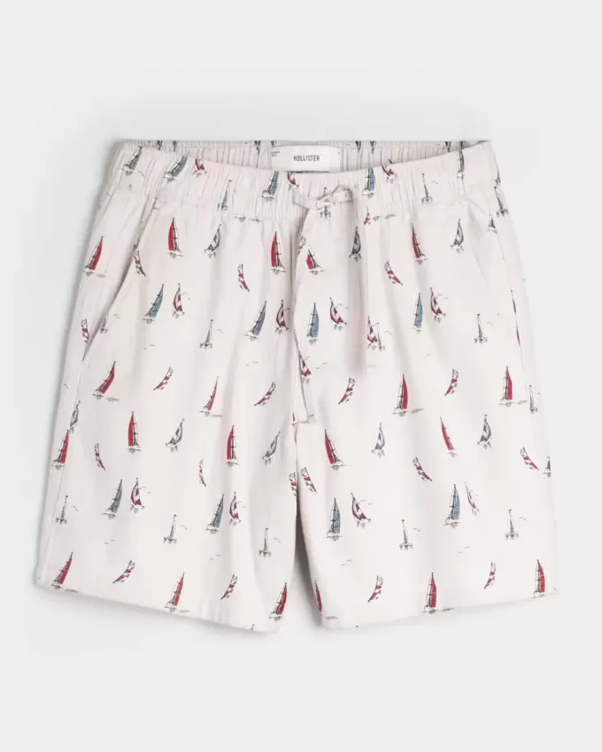 Above-the-Knee Linen-Blend Pattern Shorts