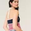 American Flag Pattern Crochet-Style Halter Top