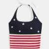 American Flag Pattern Crochet-Style Halter Top