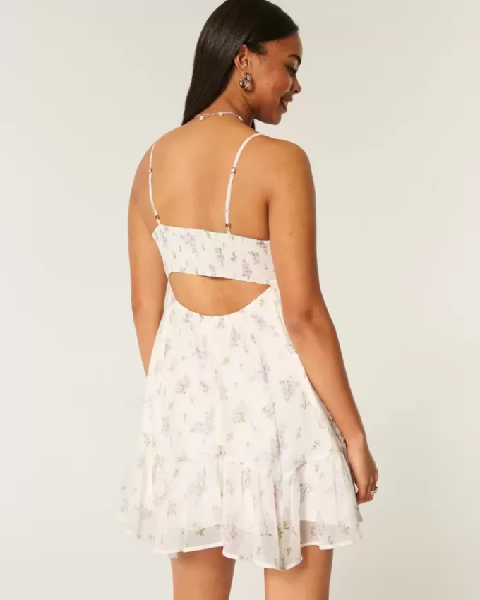 Asymmetrical Hem Chiffon Mini Dress