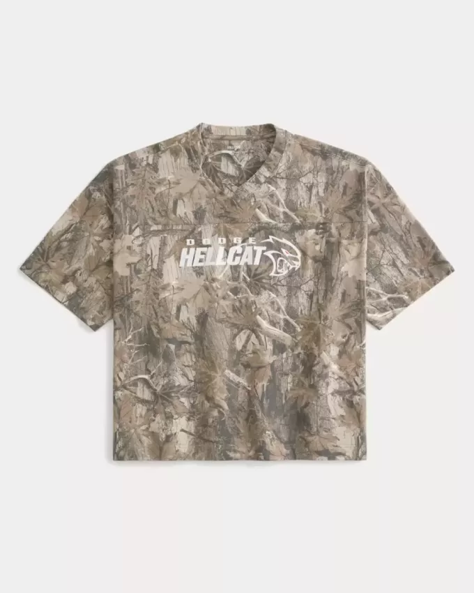 Baggy Heavyweight Crop Dodge Graphic Camo Tee