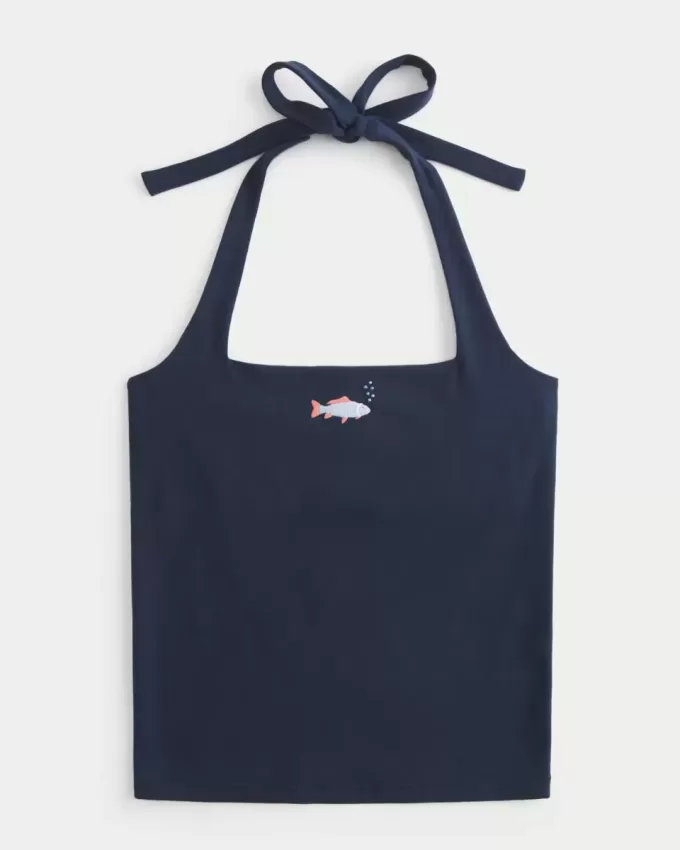 Beaded Graphic Halter Top