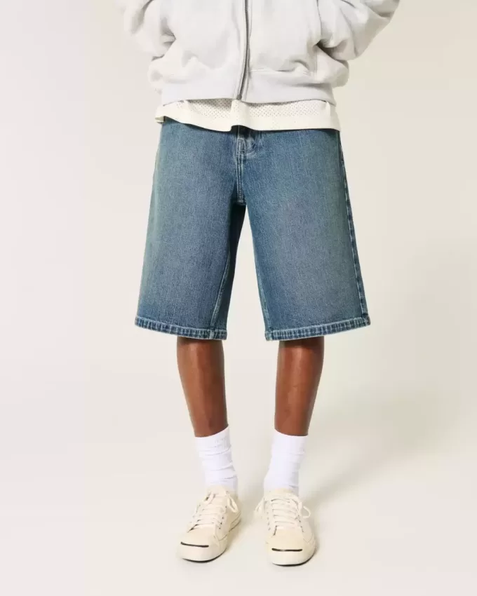 Below-the-Knee Dark Wash Super Baggy Denim Shorts Below-the-Knee Dark Wash Super Baggy Denim Shorts