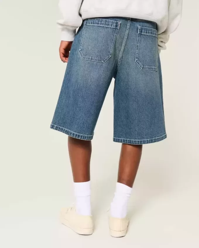 Below-the-Knee Dark Wash Super Baggy Denim Shorts Below-the-Knee Dark Wash Super Baggy Denim Shorts