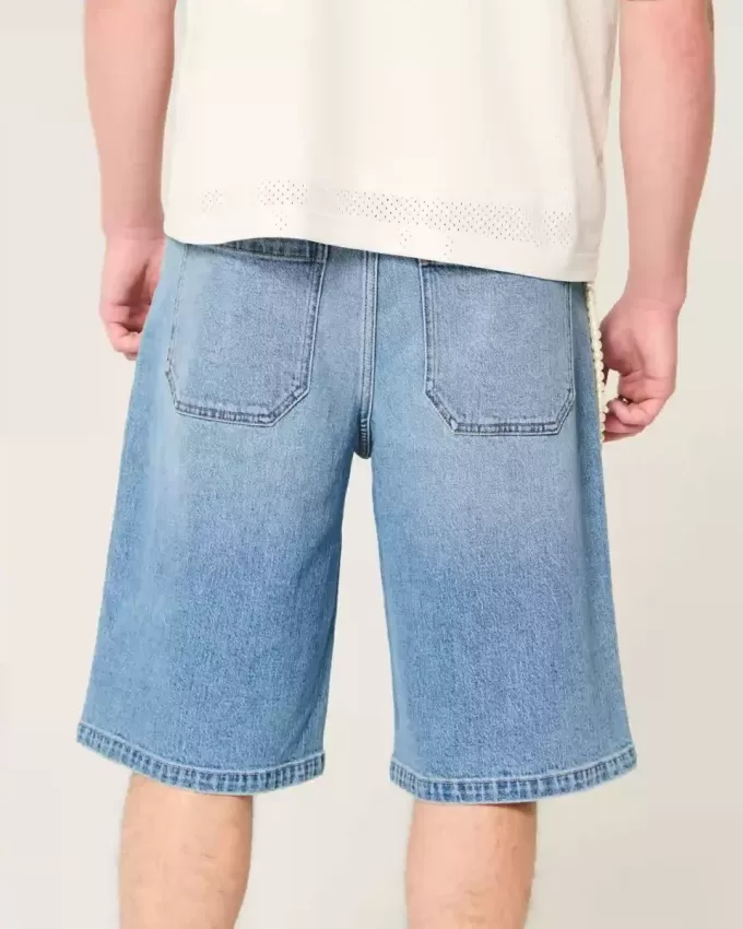 Below-the-Knee Medium Wash Super Baggy Denim Shorts