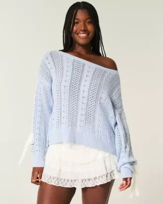 Bow-Sleeve Cable-Knit Sweater