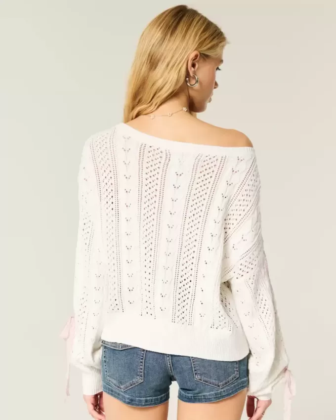 Bow-Sleeve Cable-Knit Sweater