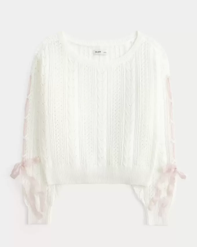 Bow-Sleeve Cable-Knit Sweater