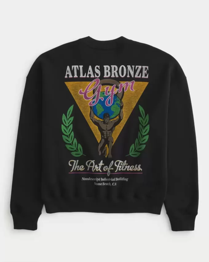 Boxy Atlas Bronze Gym Graphic Crew Sweatshirt