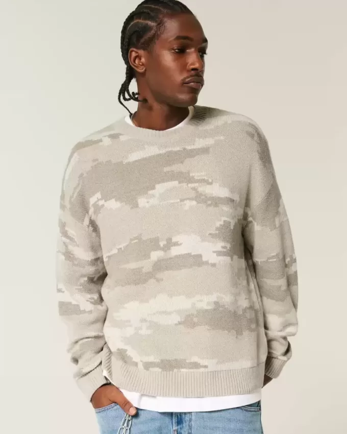 Boxy Camo Crew Sweater