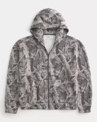 Boxy Camo Zip-Up Hoodie