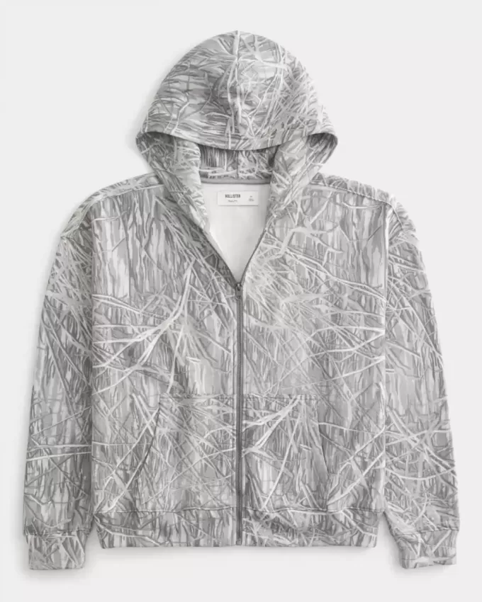 Boxy Camo Zip-Up Hoodie