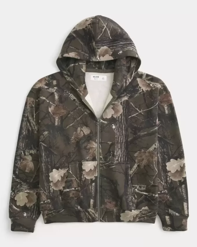 Boxy Camo Zip-Up Hoodie