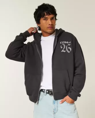 Boxy Class of 26 Graphic Zip-Up Hoodie