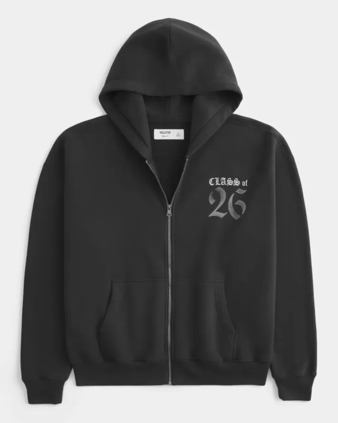 Boxy Class of 26 Graphic Zip-Up Hoodie