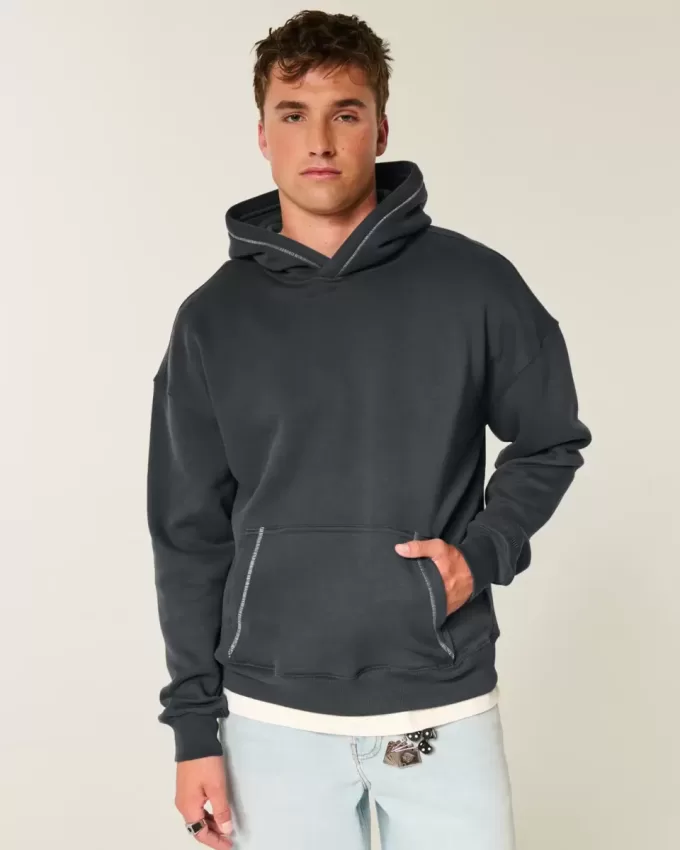 Boxy Contrast Stitch Hoodie