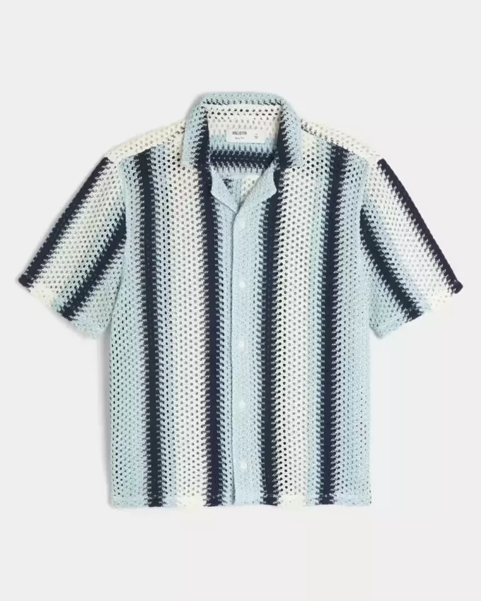 Boxy Crochet-Style Short-Sleeve Shirt