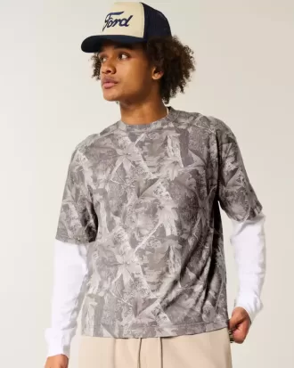 Boxy Crop Heavyweight Camo Crew T-Shirt