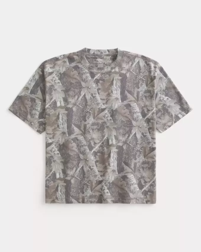 Boxy Crop Heavyweight Camo Crew T-Shirt