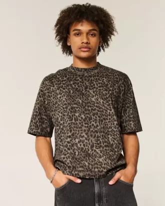 Boxy Crop Heavyweight Leopard Print Crew T-Shirt