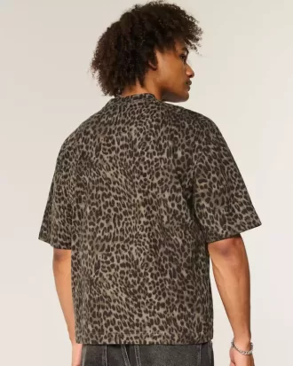 Boxy Crop Heavyweight Leopard Print Crew T-Shirt