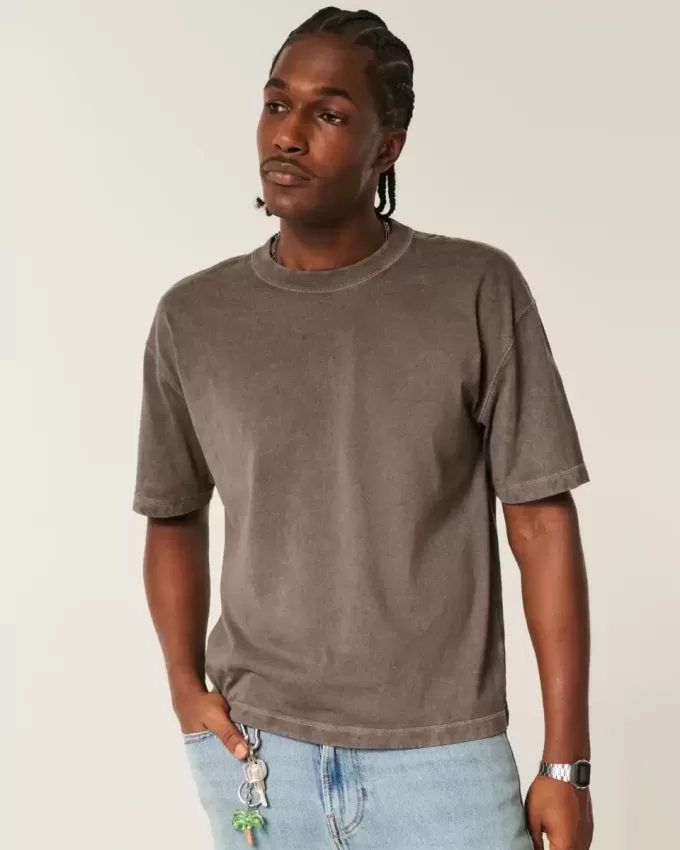 Boxy Crop Heavyweight Washed Crew T-Shirt