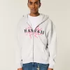 Boxy Hawaii Graphic Zip-Up Hoodie