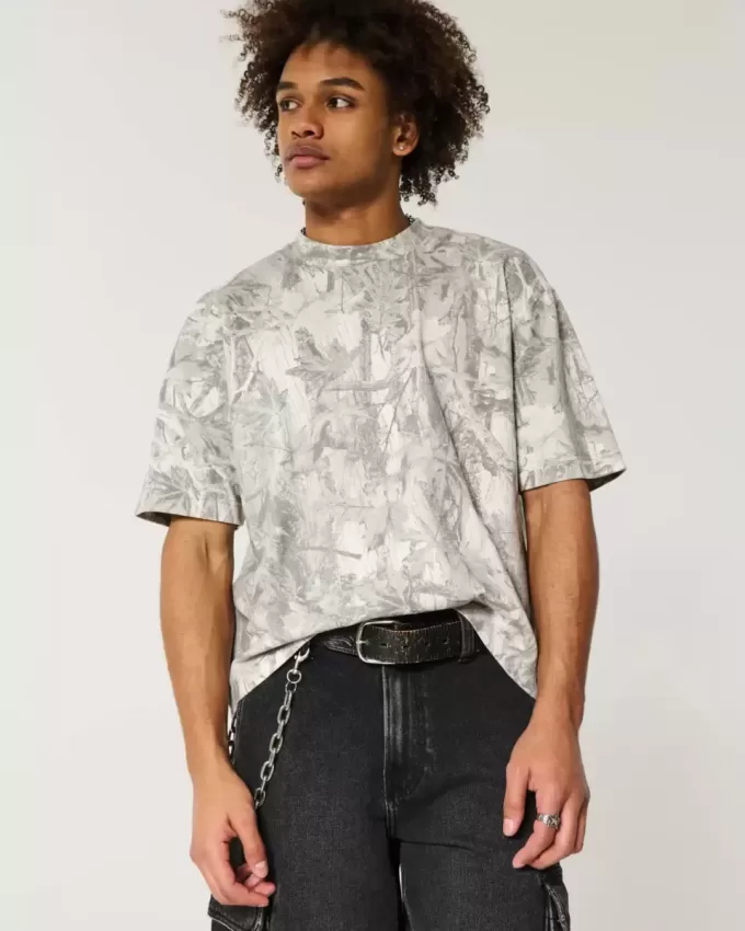Boxy Heavyweight Crop Camo Crew T-Shirt