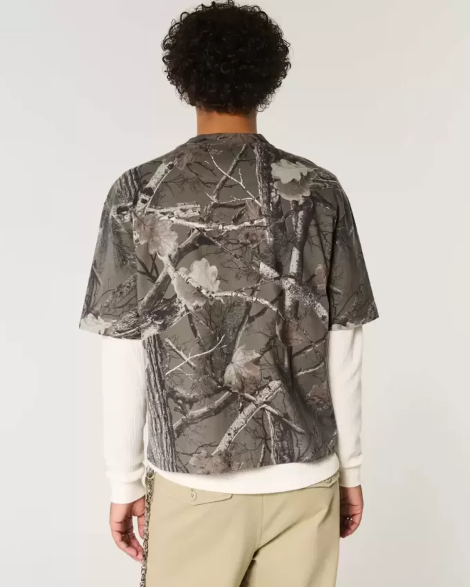 Boxy Heavyweight Crop Camo Crew T-Shirt