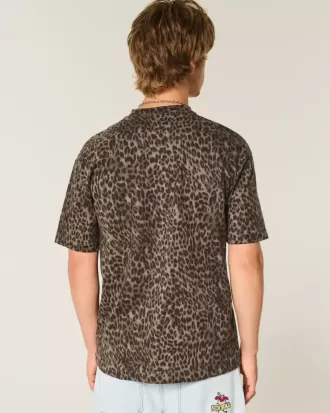 Boxy Heavyweight Leopard Print Cotton Crew T-Shirt
