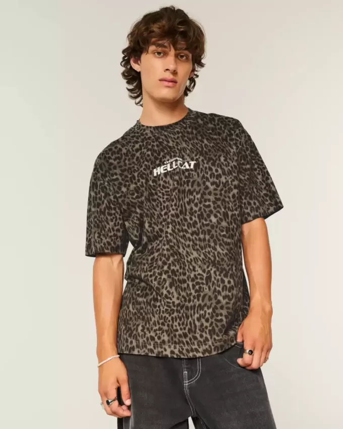 Boxy Heavyweight Leopard Print Dodge Hellcat Graphic Tee