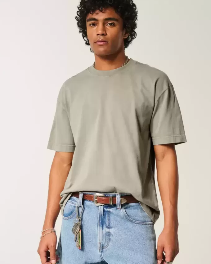 Boxy Heavyweight Washed Cotton Crew T-Shirt