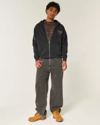 Boxy Hollywood Graphic Zip-Up Hoodie