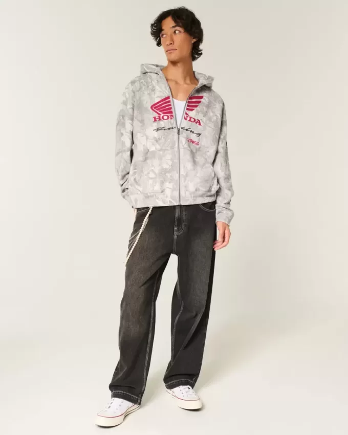 Boxy Honda Racing Graphic Zip-Up Hoodie