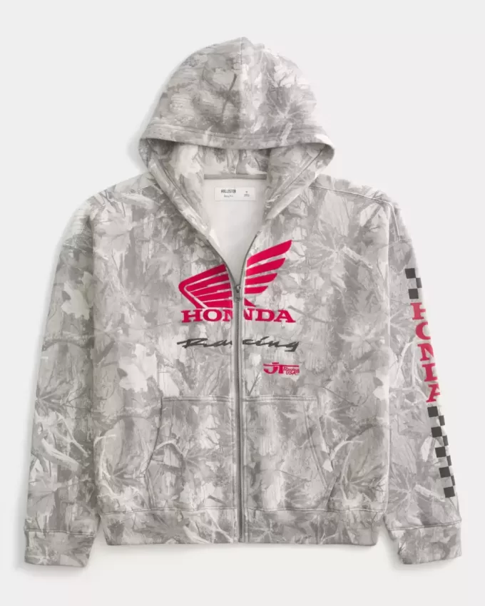 Boxy Honda Racing Graphic Zip-Up Hoodie
