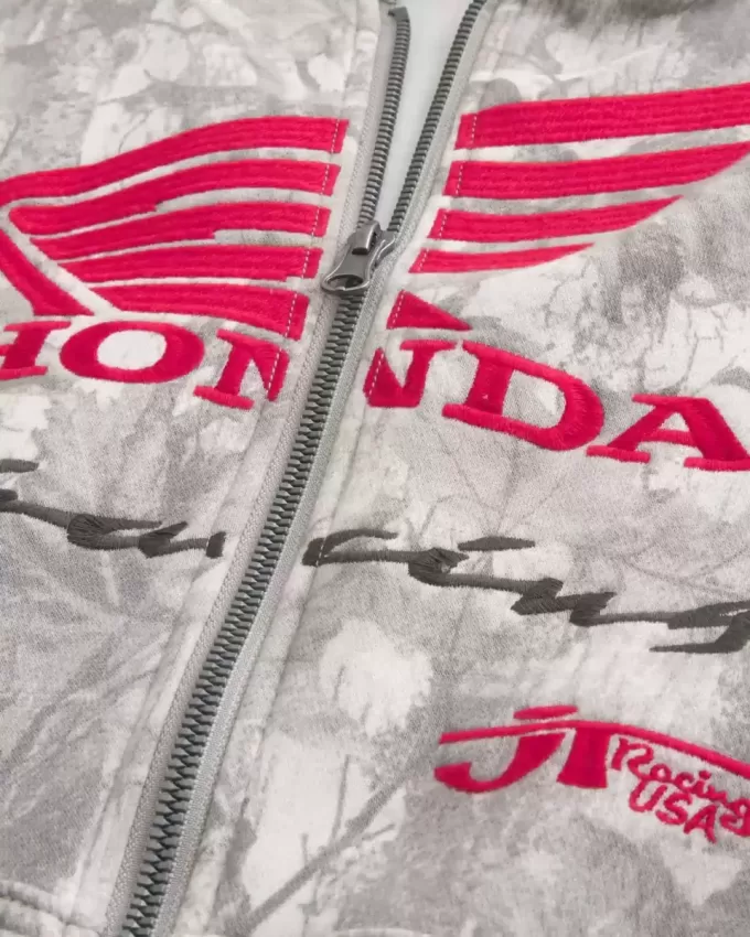 Boxy Honda Racing Graphic Zip-Up Hoodie