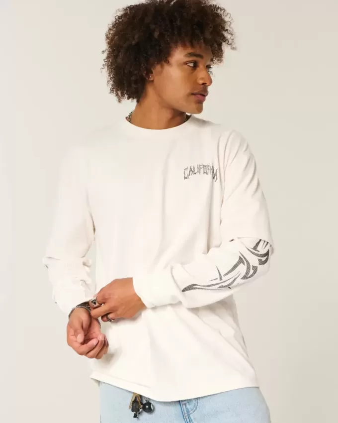 Boxy Layered Thermal Graphic Shirt