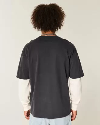 Boxy Layered Thermal Graphic Shirt