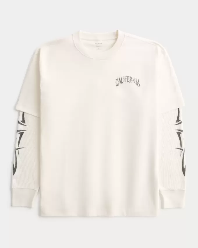 Boxy Layered Thermal Graphic Shirt