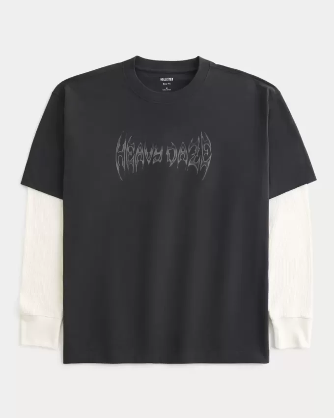 Boxy Layered Thermal Graphic Shirt