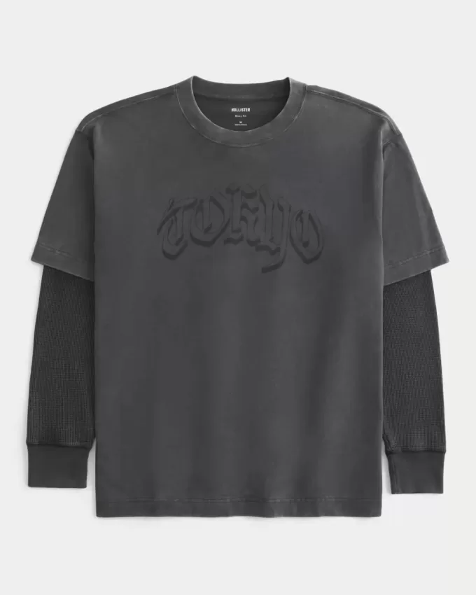 Boxy Layered Thermal Tokyo Graphic Shirt