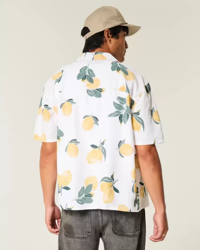 Boxy Linen-Blend Lemon Pattern Shirt Boxy Linen-Blend Lemon Pattern Shirt