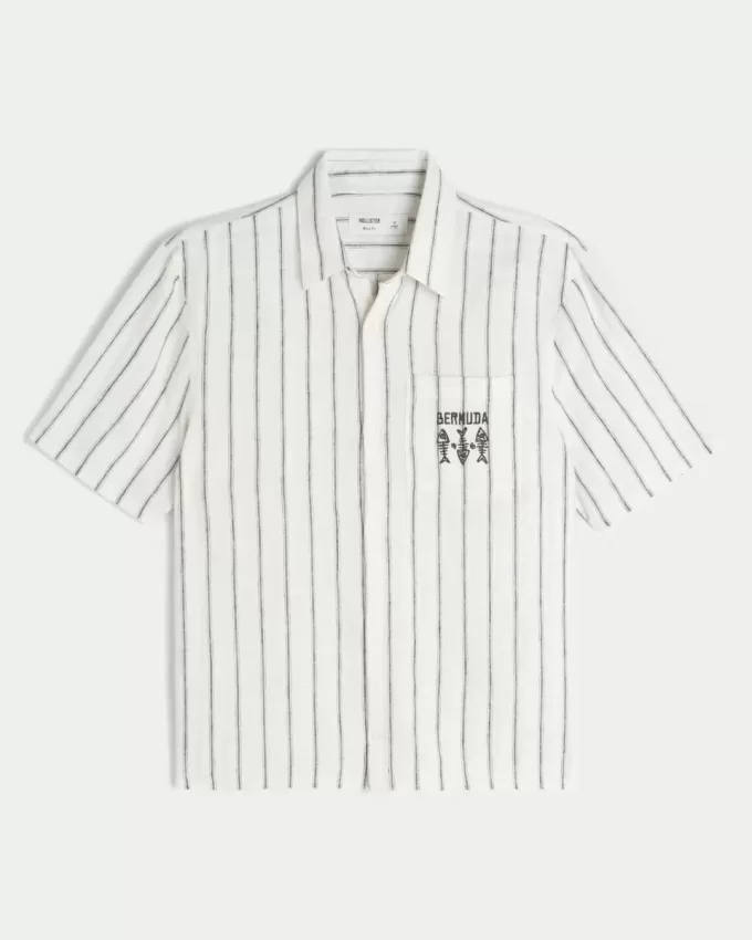 Boxy Linen-Blend Short-Sleeve Bermuda Graphic Shirt Boxy Linen-Blend Short-Sleeve Bermuda Graphic Shirt