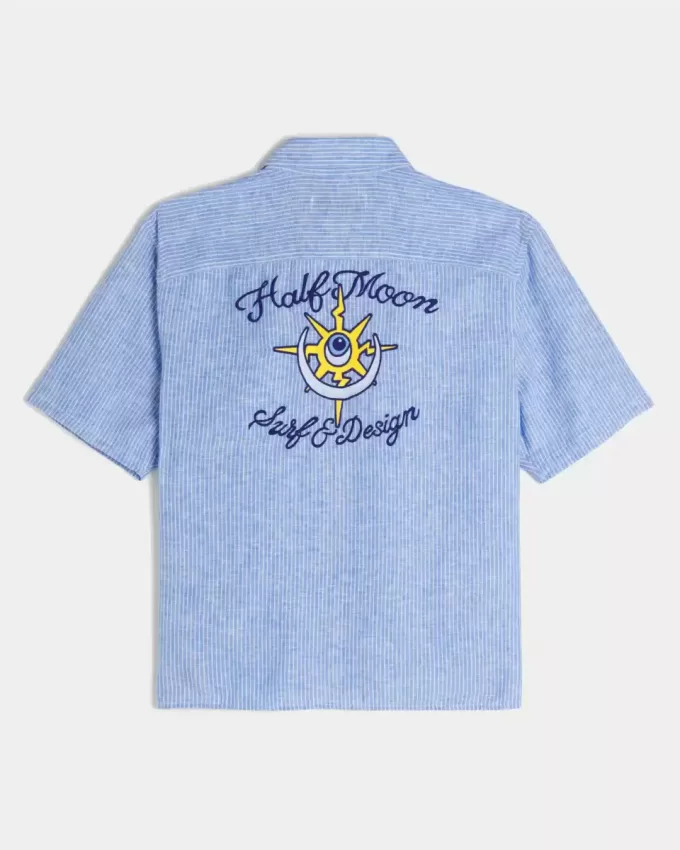 Boxy Linen-Blend Short-Sleeve Half Moon Graphic Shirt Boxy Linen-Blend Short-Sleeve Half Moon Graphic Shirt