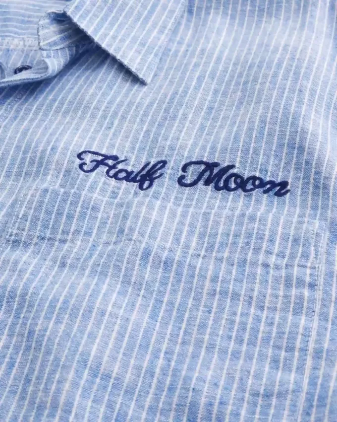 Boxy Linen-Blend Short-Sleeve Half Moon Graphic Shirt Boxy Linen-Blend Short-Sleeve Half Moon Graphic Shirt