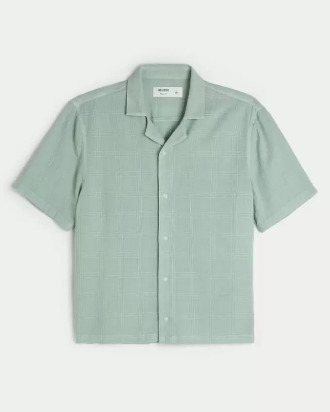 Boxy Linen-Blend Short-Sleeve Textured Shirt Boxy Linen-Blend Short-Sleeve Textured Shirt