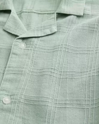 Boxy Linen-Blend Short-Sleeve Textured Shirt