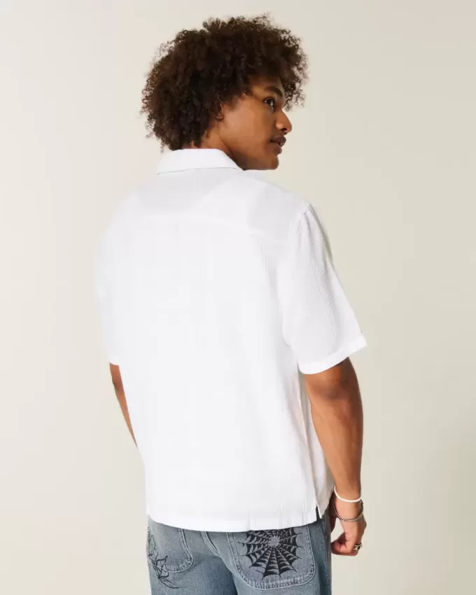 Boxy Linen-Blend Short-Sleeve Textured Shirt Boxy Linen-Blend Short-Sleeve Textured Shirt