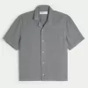 Boxy Linen-Blend Short-Sleeve Textured Shirt